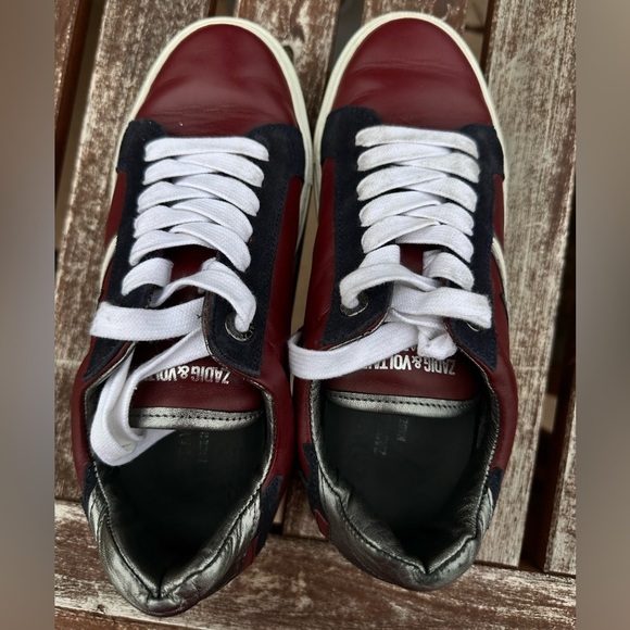 Zadig & Voltaire ZV1747 Flash Low Top Sneakers Burgundy Leather Size 38 - Picture 10 of 12